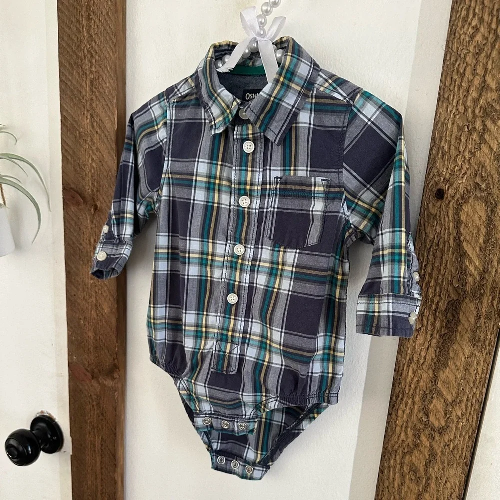 OshKosh B’Gosh Rustic Plaid Long-Sleeve Baby Boy Long Sleeve Bodysuit Shirt 12M